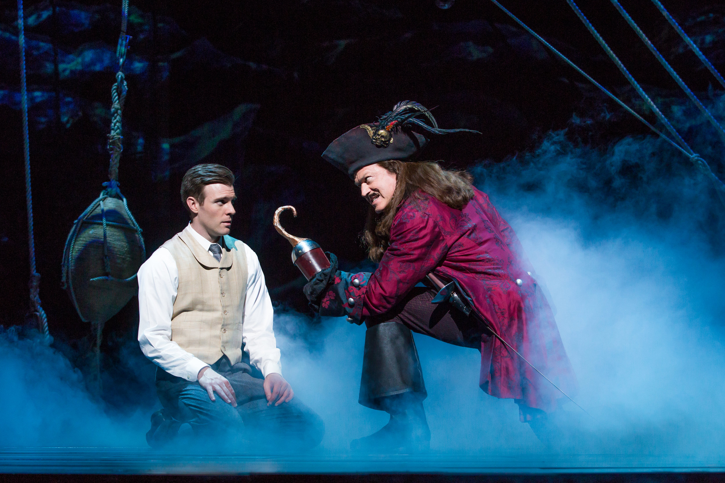 Billy Harrigan Tighe as JM Barrie and Tom Hewitt as Captain Hook in Finding Neverland Credit Jeremy Daniel_IMG_3238.jpg