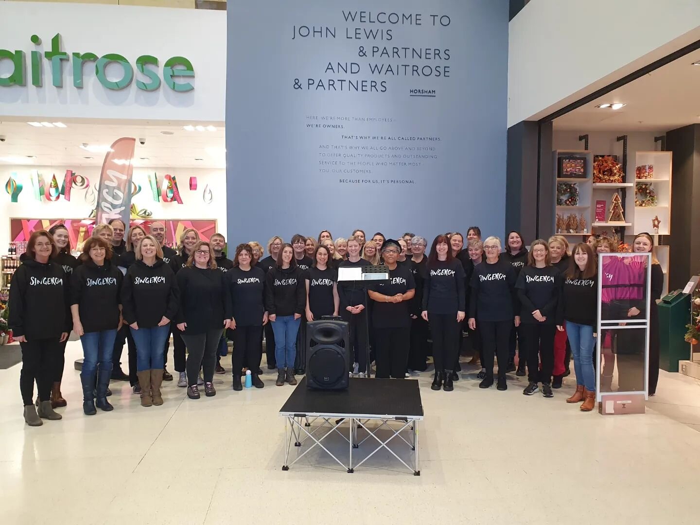 An absolutely cracking first Christmas performance from the Singergy Horsham choir in John Lewis &amp; Waitrose this morning. 

Wonderful seeing the foyer filled out with people. Thanks for coming along. 

It really is like one big singing family! (W