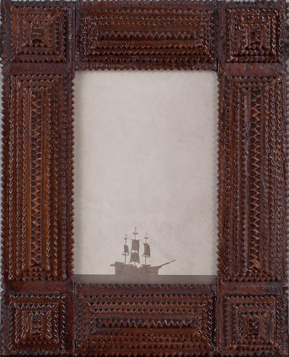 Across the Sea Pigment print, antique Tramp Art style frame