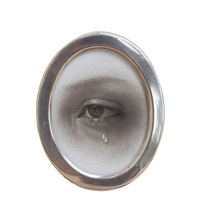 Julia, Crying Pigment print, miniature sterling silver frame