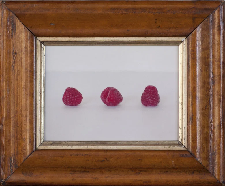 Three Raspberries Pigment print, antique frame
