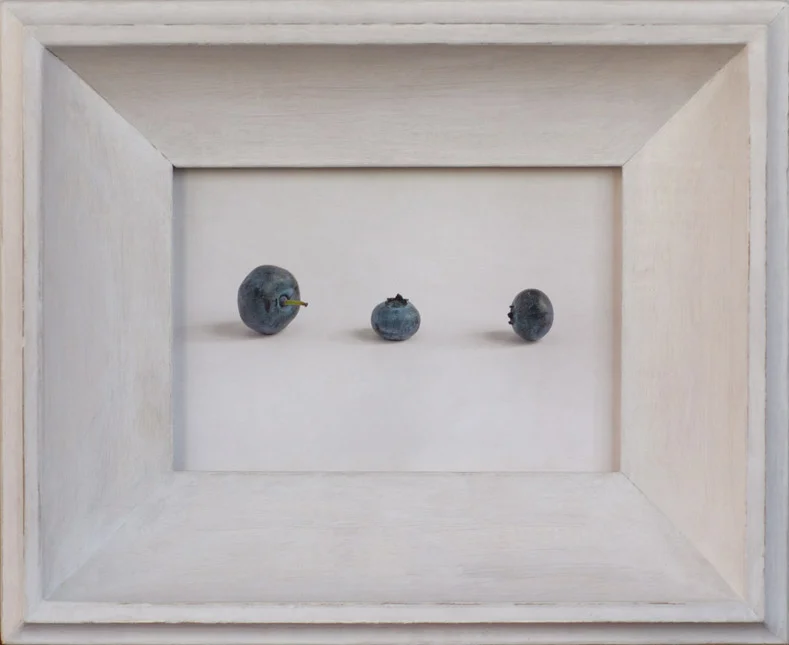 Three Blueberries Pigment print, antique frame