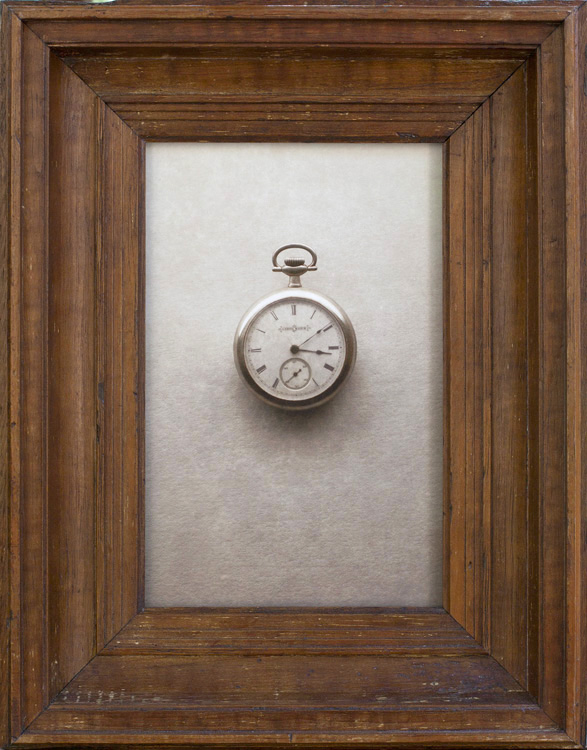 Pocket Watch pigment print, antique Pine frame