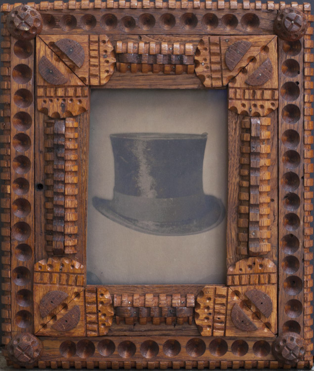 Top Hat pigment print from a collodion plate scan, antique folk art frame