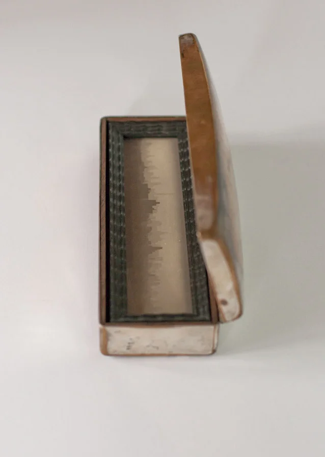 City Pigment print, artist made frame & vintage silver plated box