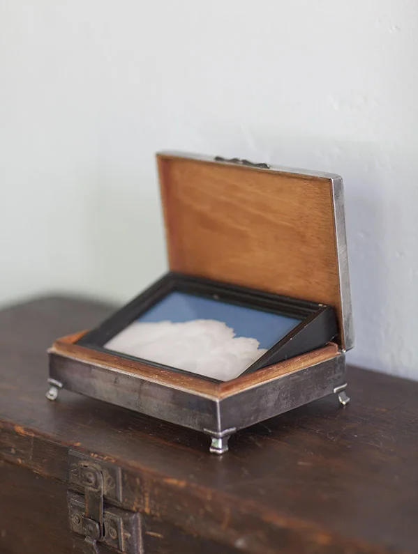 The Elegant Hours Pigment print, antique frame & vintage silver box