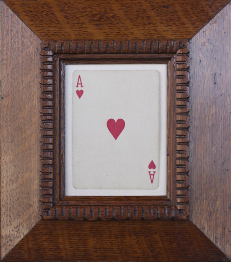 Ace of Hearts pigment print, antique oak frame