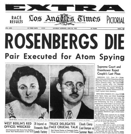 Rosenberglerin casusluk iddiasıyla idamından sonra Los Angeles Times gazetesi 