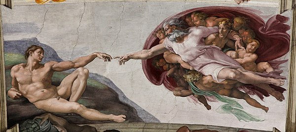 Michelangelo - Creazone di Adamo (Adem'in Yaradılışı) - Hikayede, "Baba'ya dönüşme (Tanrılaşma)" sürecinde Michelangelo'nun eserine atıfla işaret parmaklarının buluştuğunu görürüz... 