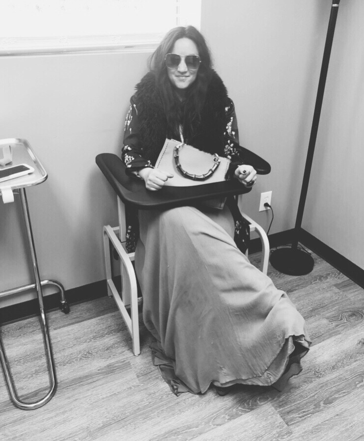 Nervously waiting to have my blood drawn.