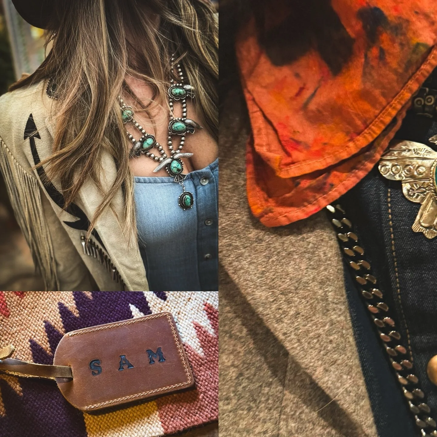 Two stories moving through the same light&mdash;
silver catching, fringe shifting, footsteps echoing softly against old stone.

A quiet conversation between texture and time,
between where we&rsquo;ve been and where we&rsquo;re going.

In Santa Fe, e