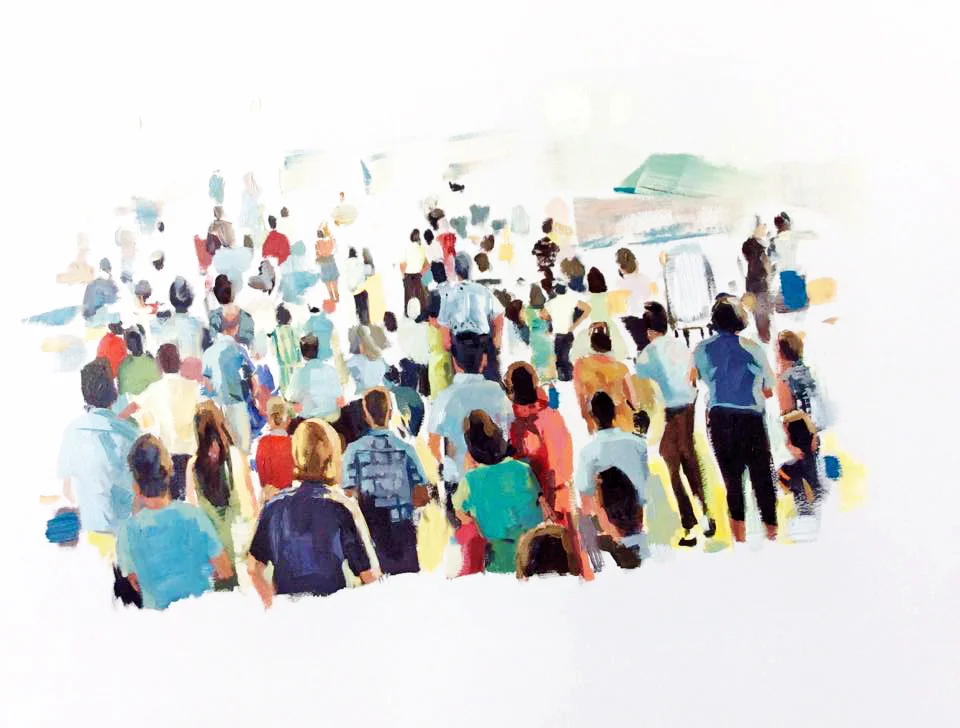   Disneyland Crowd.&nbsp;oil on oil paper.&nbsp;22" x 28". 2015. sold.  