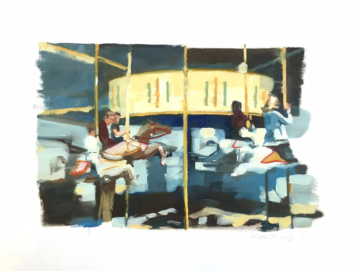 Carousel (framed) .&nbsp; oil on paper.&nbsp;23" x 28". 2015.    