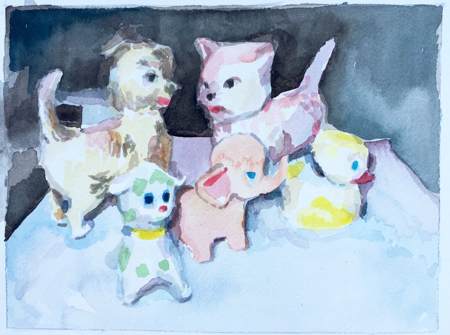  Vintage Toy Animals. watercolor on paper. 4" x 6". 2010.&nbsp; 