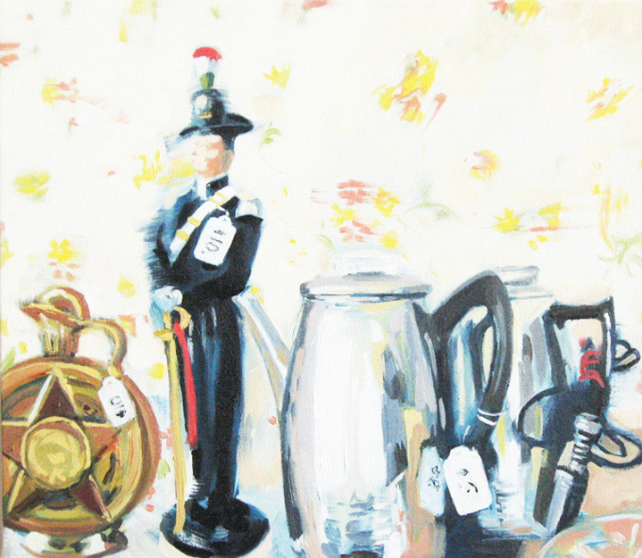  Soldier with Coffee Pots. oil on canvas. 14" x 18".&nbsp;2010. sold.&nbsp;                