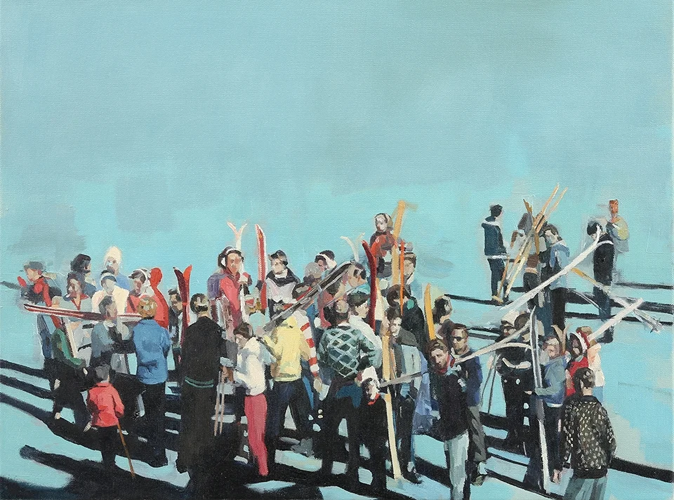  Skiers. oil on canvas. 18" x 24". 2016. sold.&nbsp;       