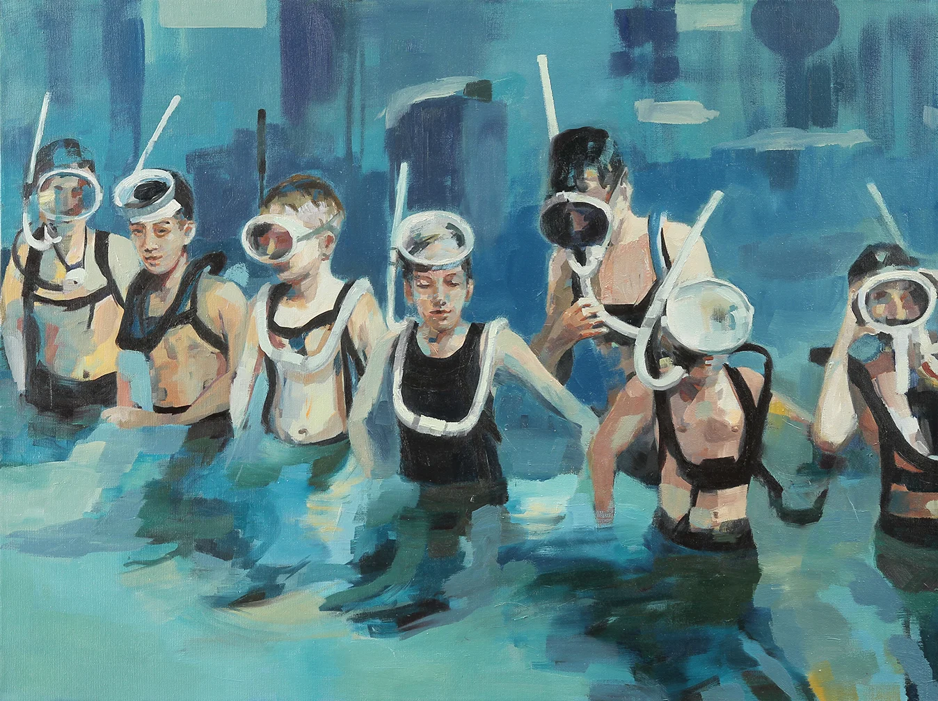  Scuba Divers. oil on canvas. 30" x 40". 2016. sold       