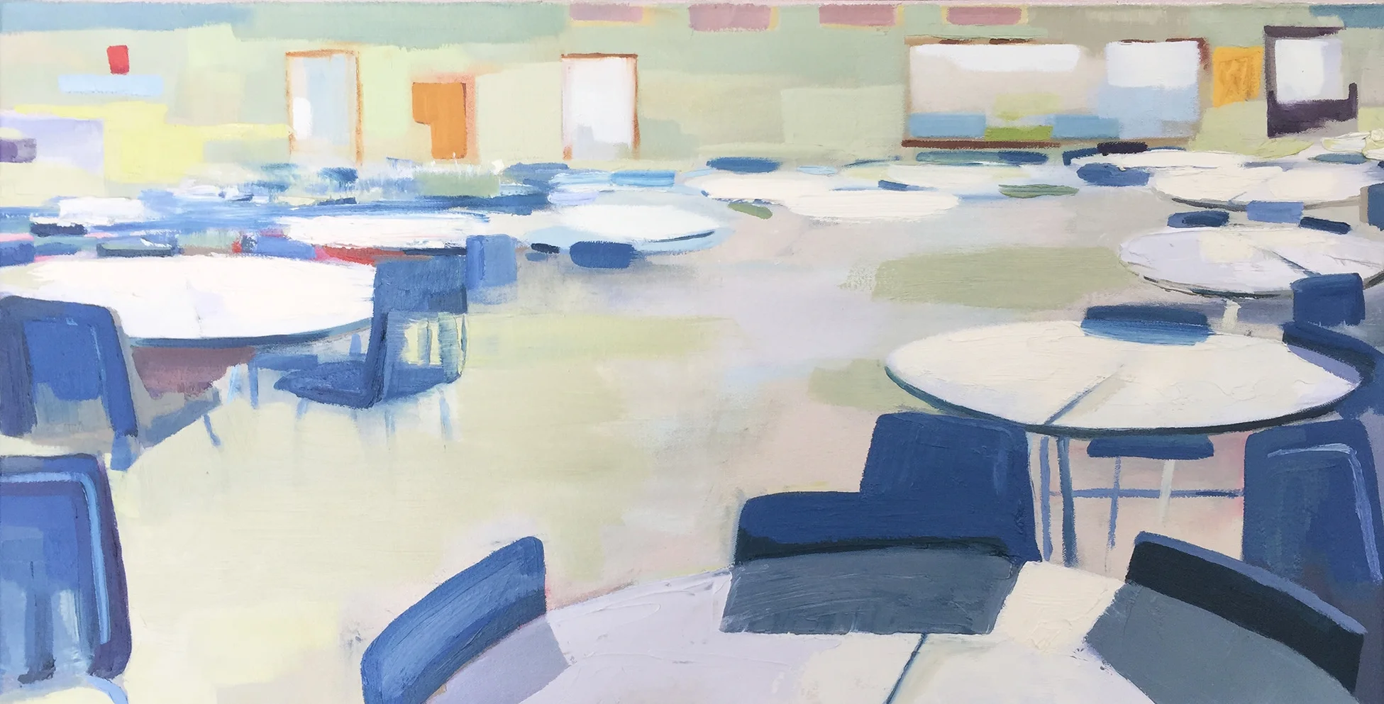  Cafeteria. oil on canvas. 15" x 29". 2006. sold.&nbsp; 