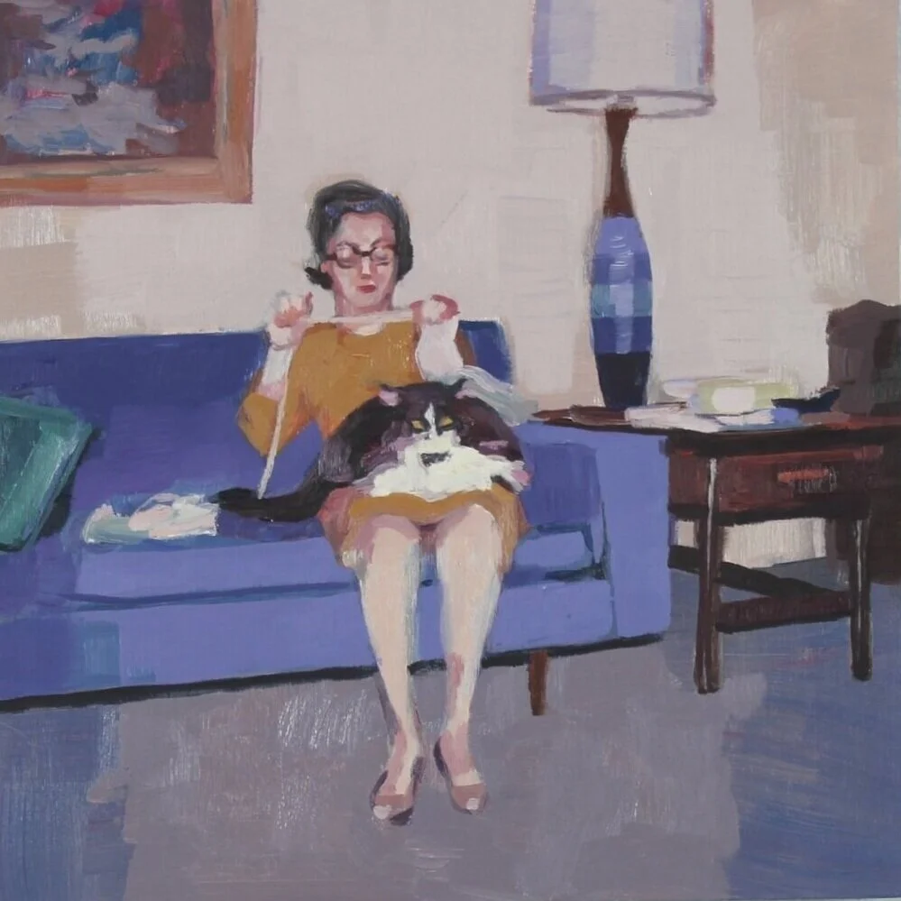  Woman With Her Cat. oil on panel. 12"x12". 2019 