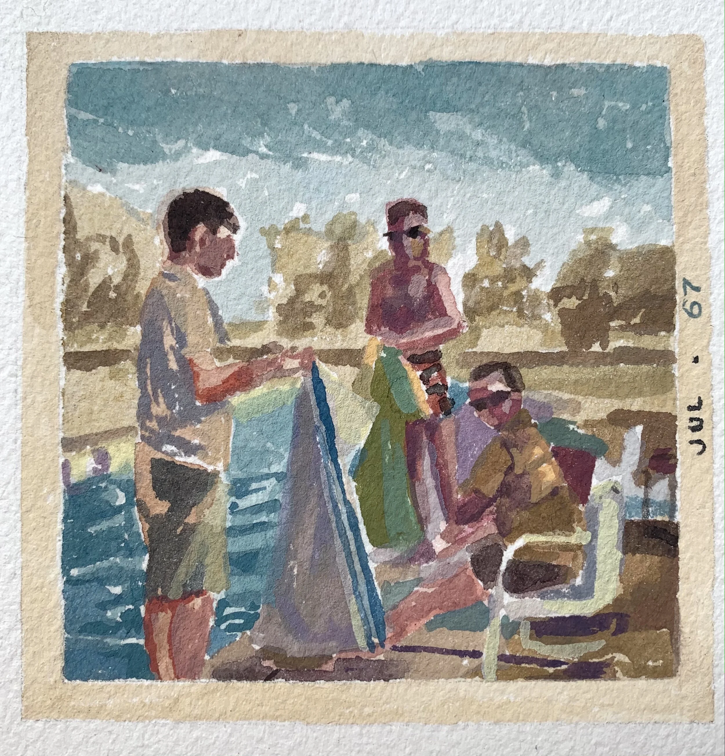  July 67 Pool Party. Gouache on paper. 3.5”x3.5”. 2021 