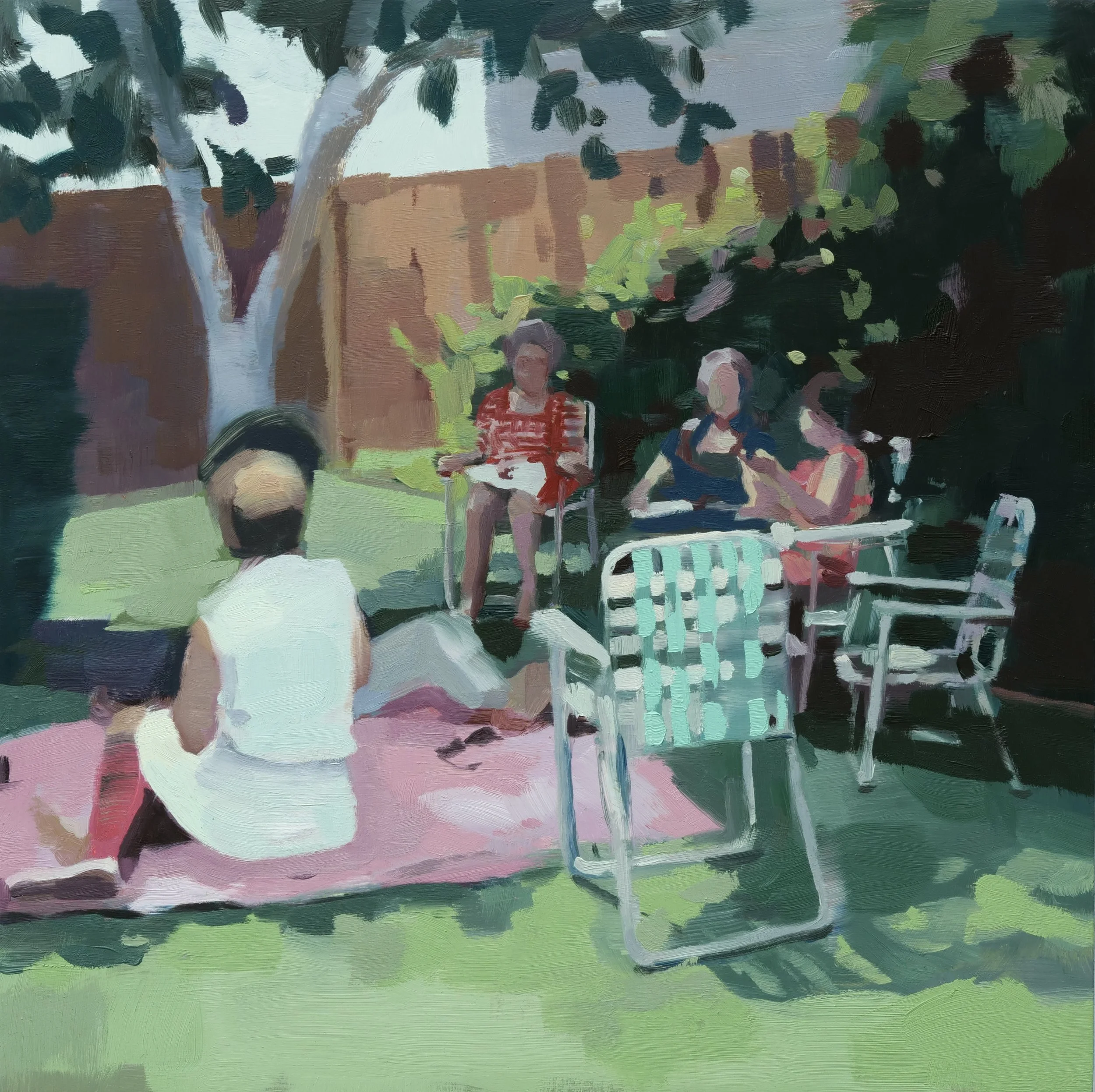  Garden Party Picnic. oil on panel. 16”x16”. 2022 sold 