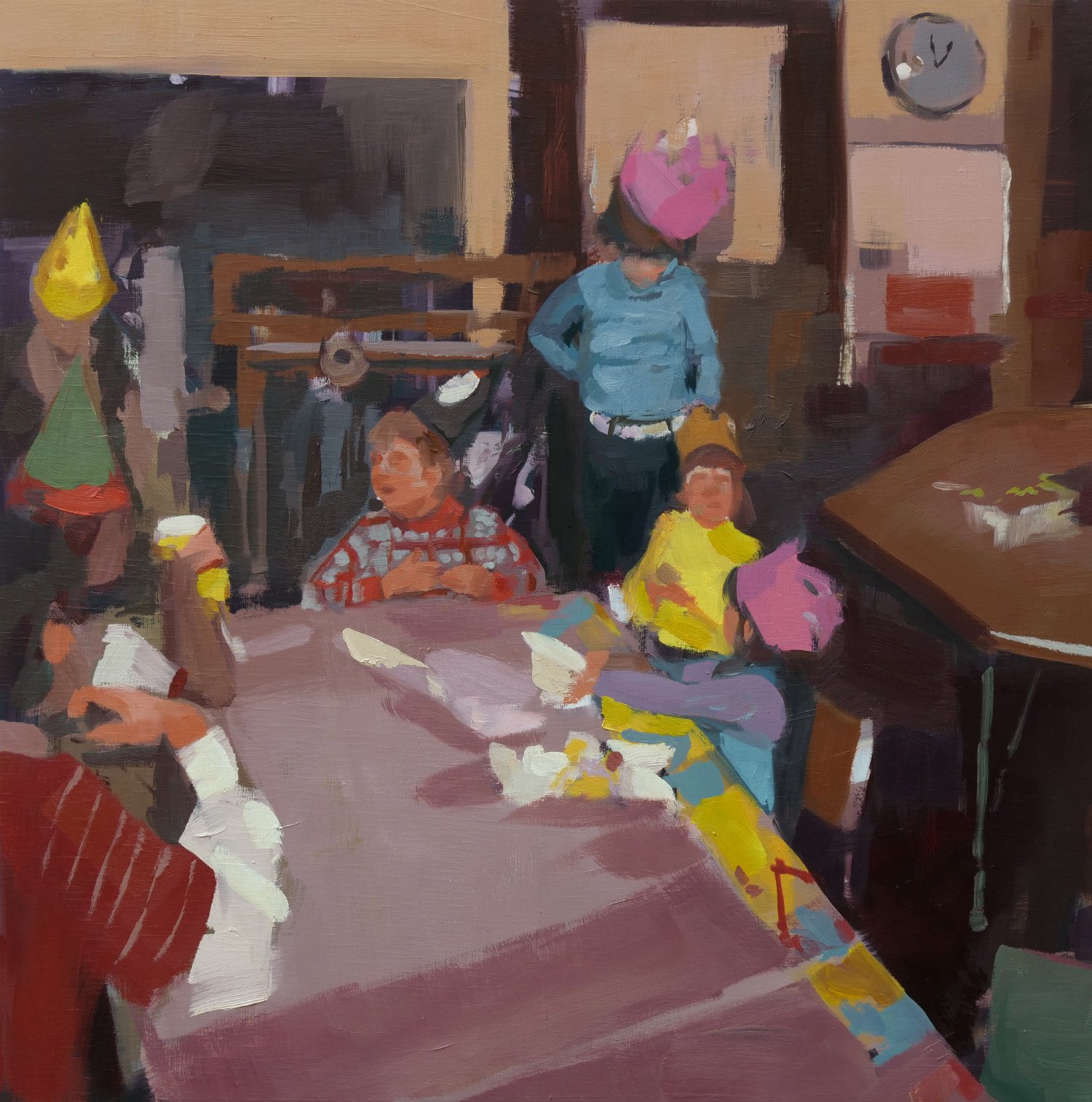  Classroom Party. oil on panel. 24”x24”. 2022 