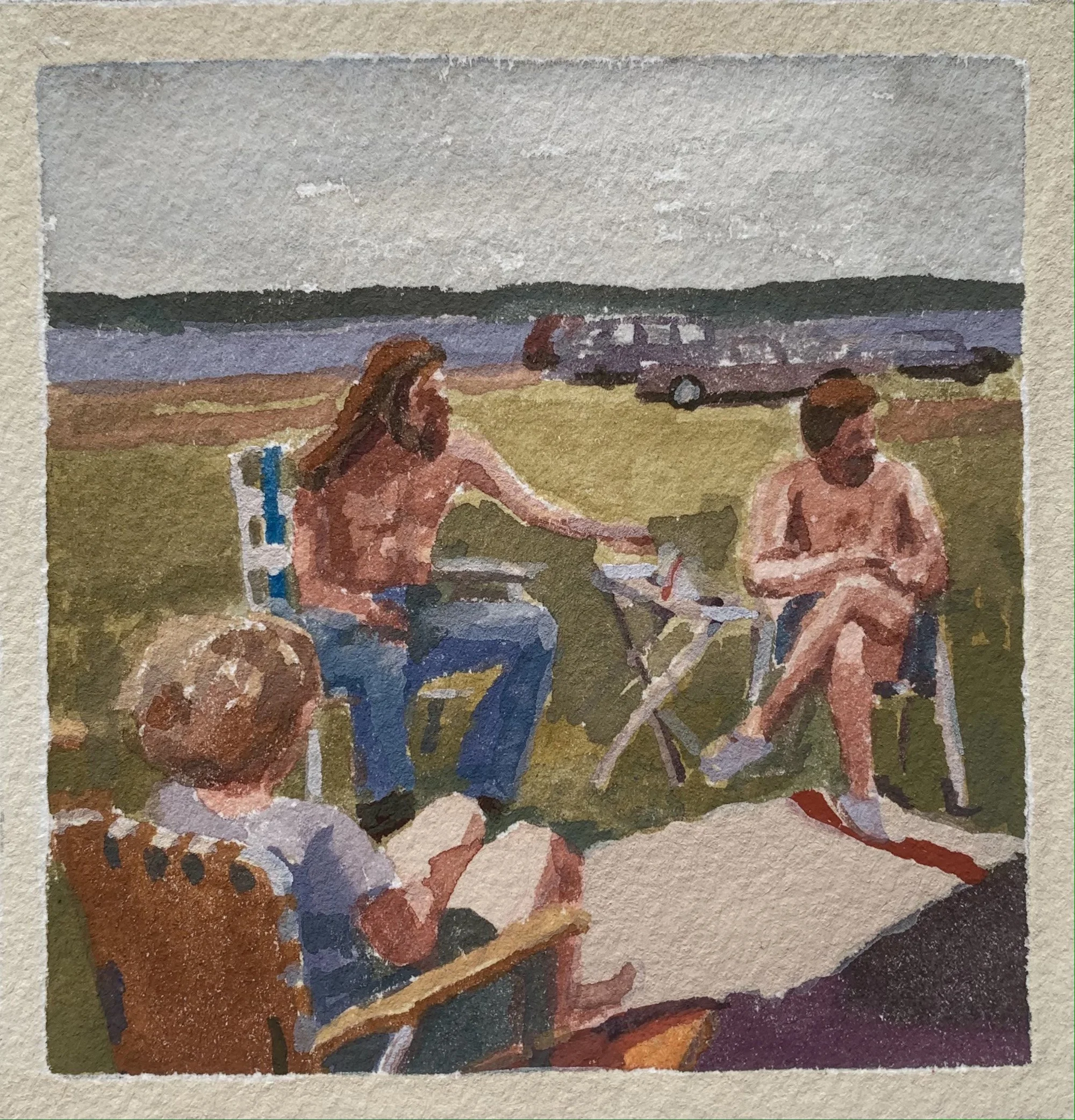  Picnic On the Sound. Gouache on paper. 3.5”x3.5”. 2021 sold 