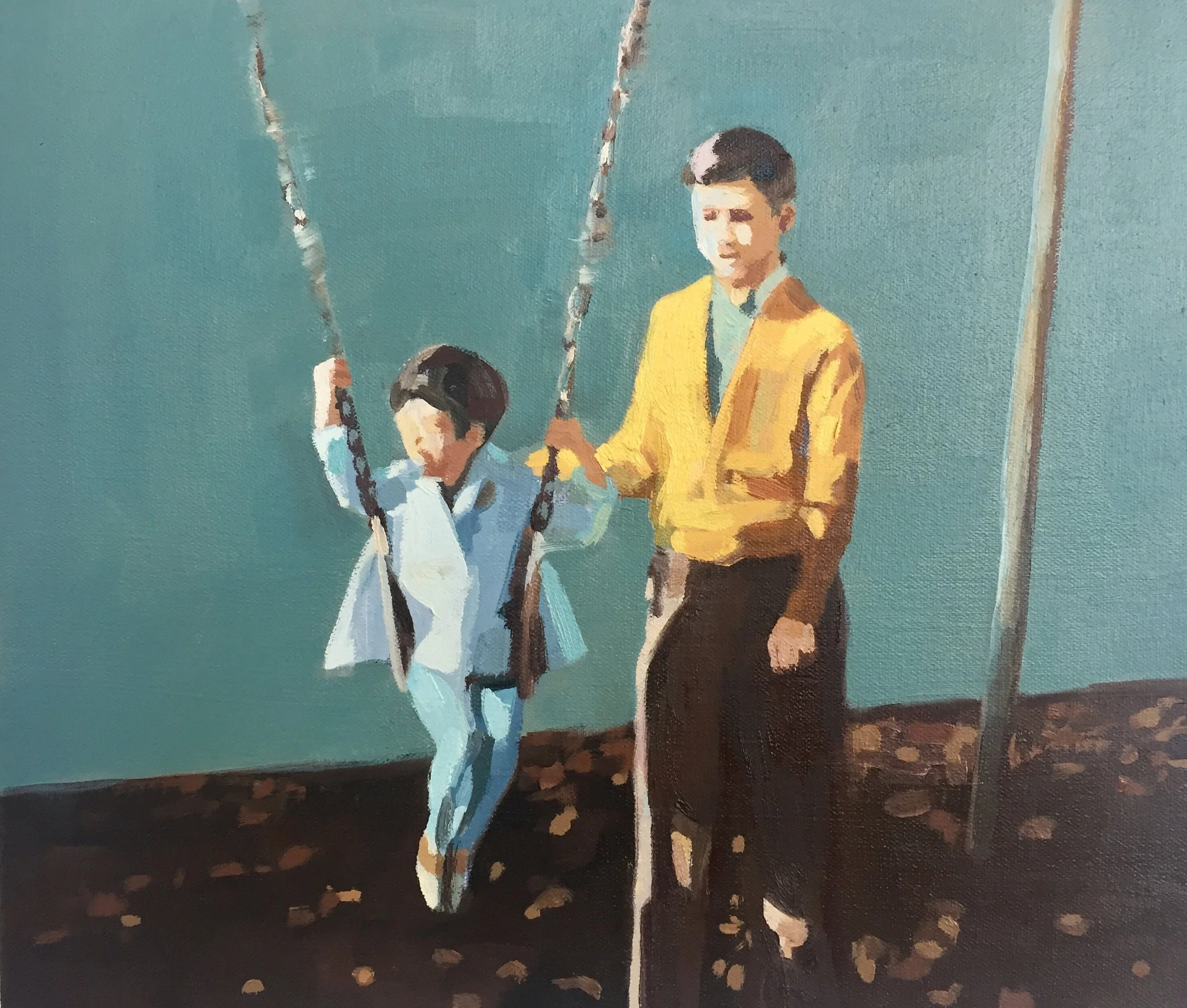  Father with Daughter on Swing. oil on canvas. 12”x14”. 2019 sold 