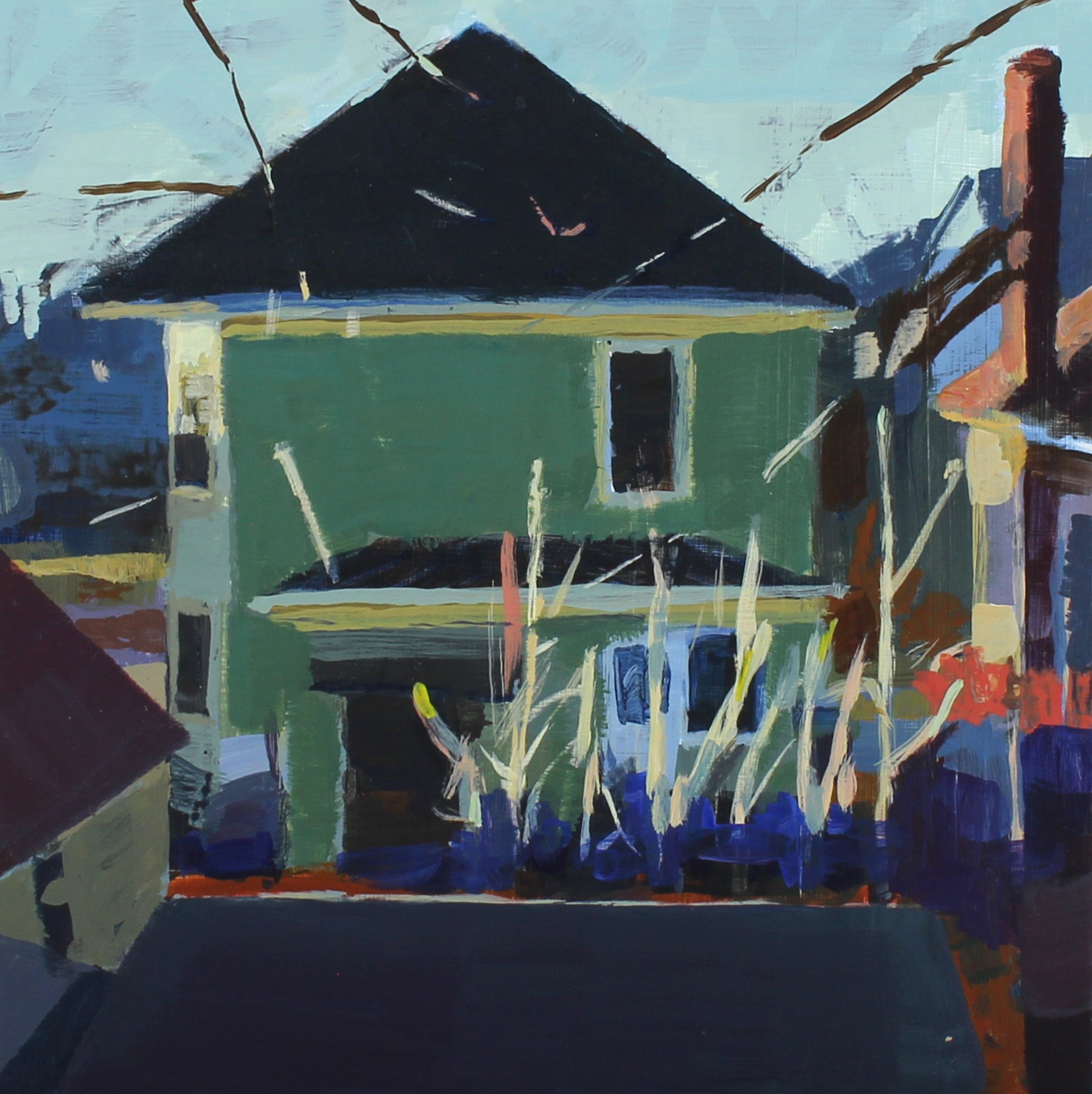 Backyard View. 6" x 6". Acrylic on wood panel. 2022. 