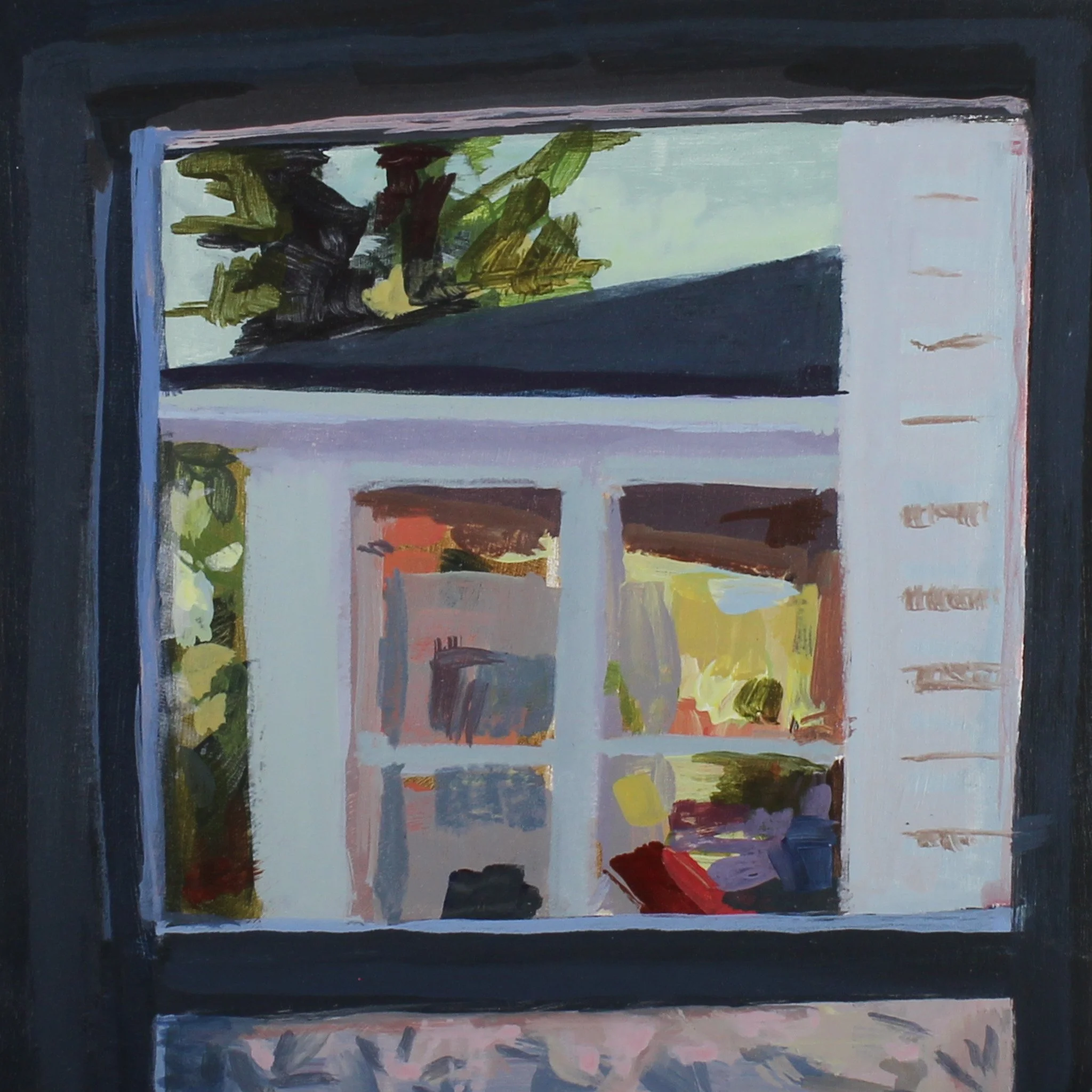  9 am Neighbor's Porch. 6" x 6". Acrylic on wood panel. 2022. 