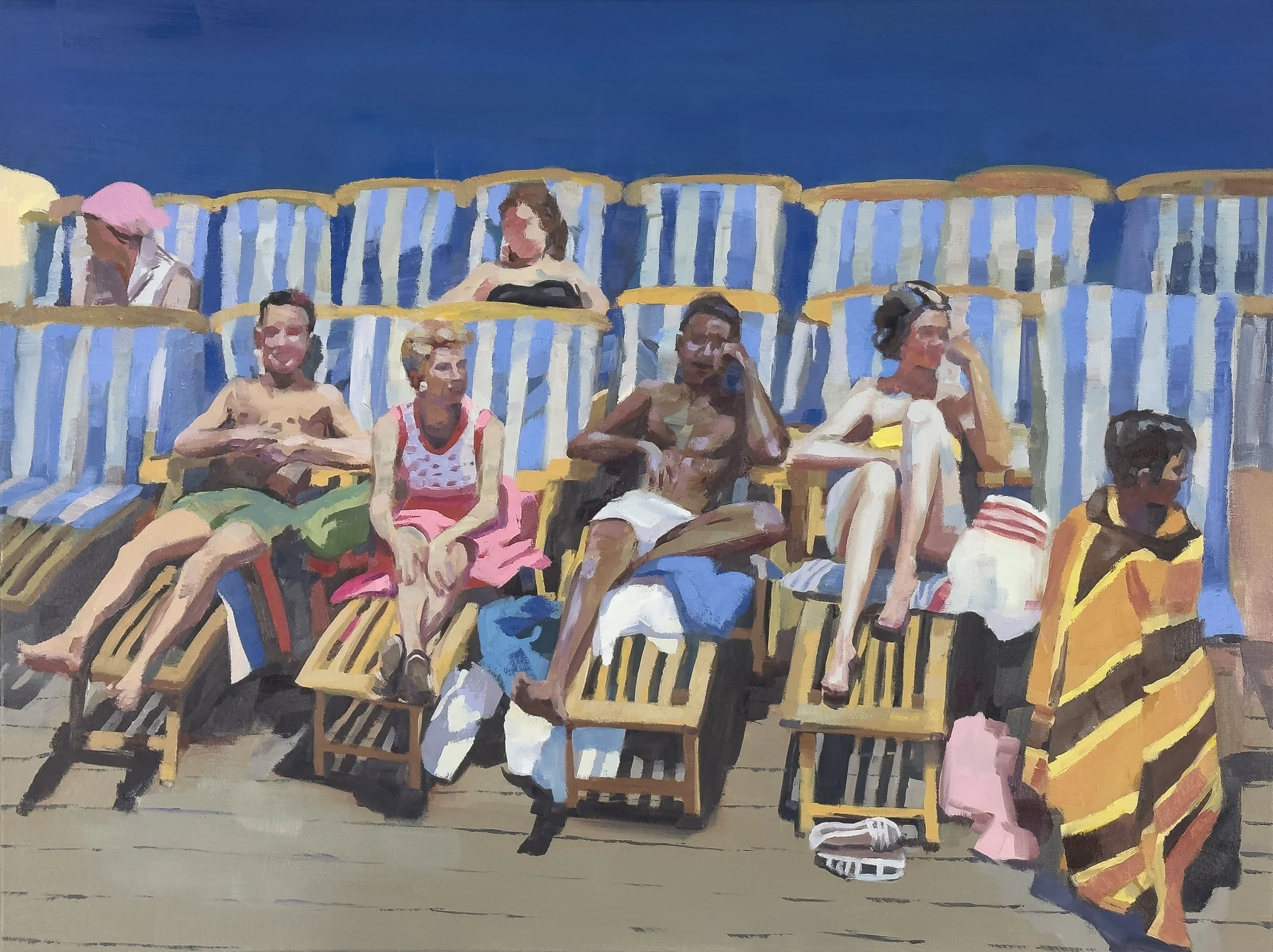  Sunbathing on Chairs,  oil on canvas, 30”x40”. 2023 sold 