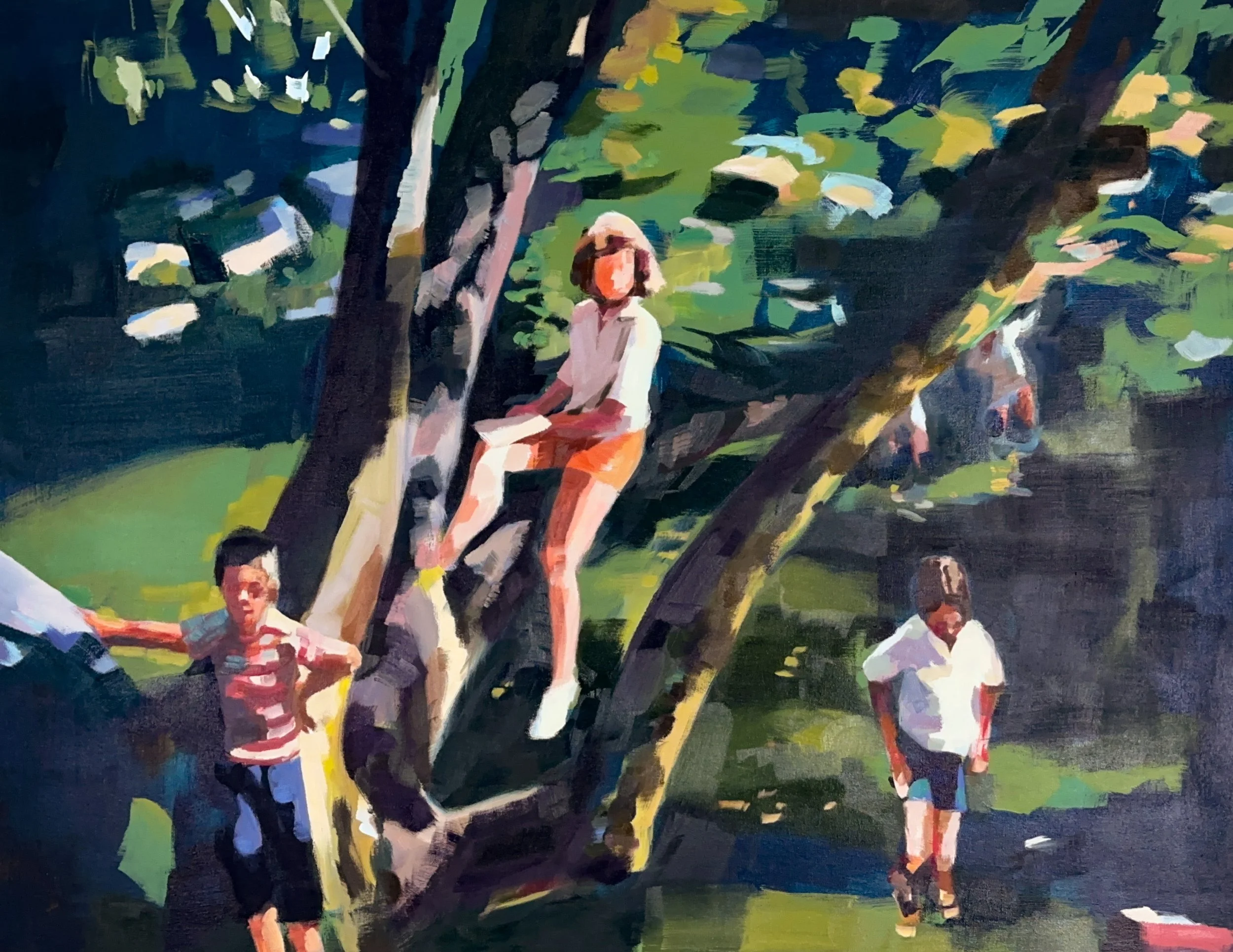  Tree Climbers, 42”x54”, oil on canvas, 2024 