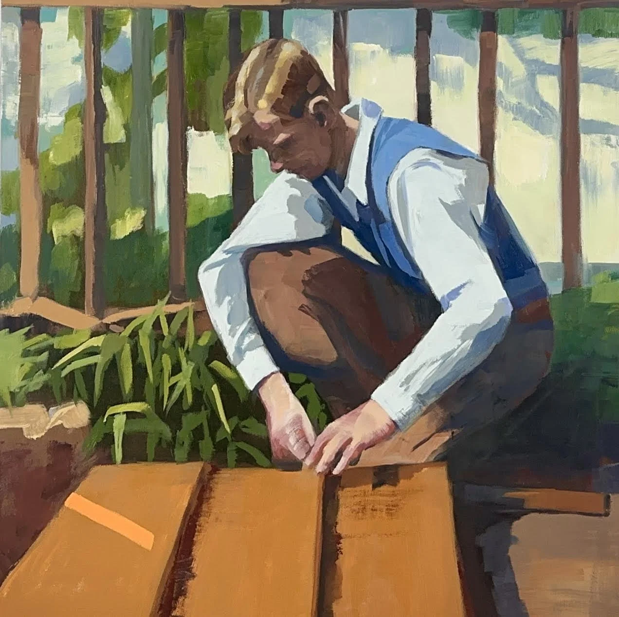   Walter Woodworking , oil on canvas, framed 36”x36”,  2026 