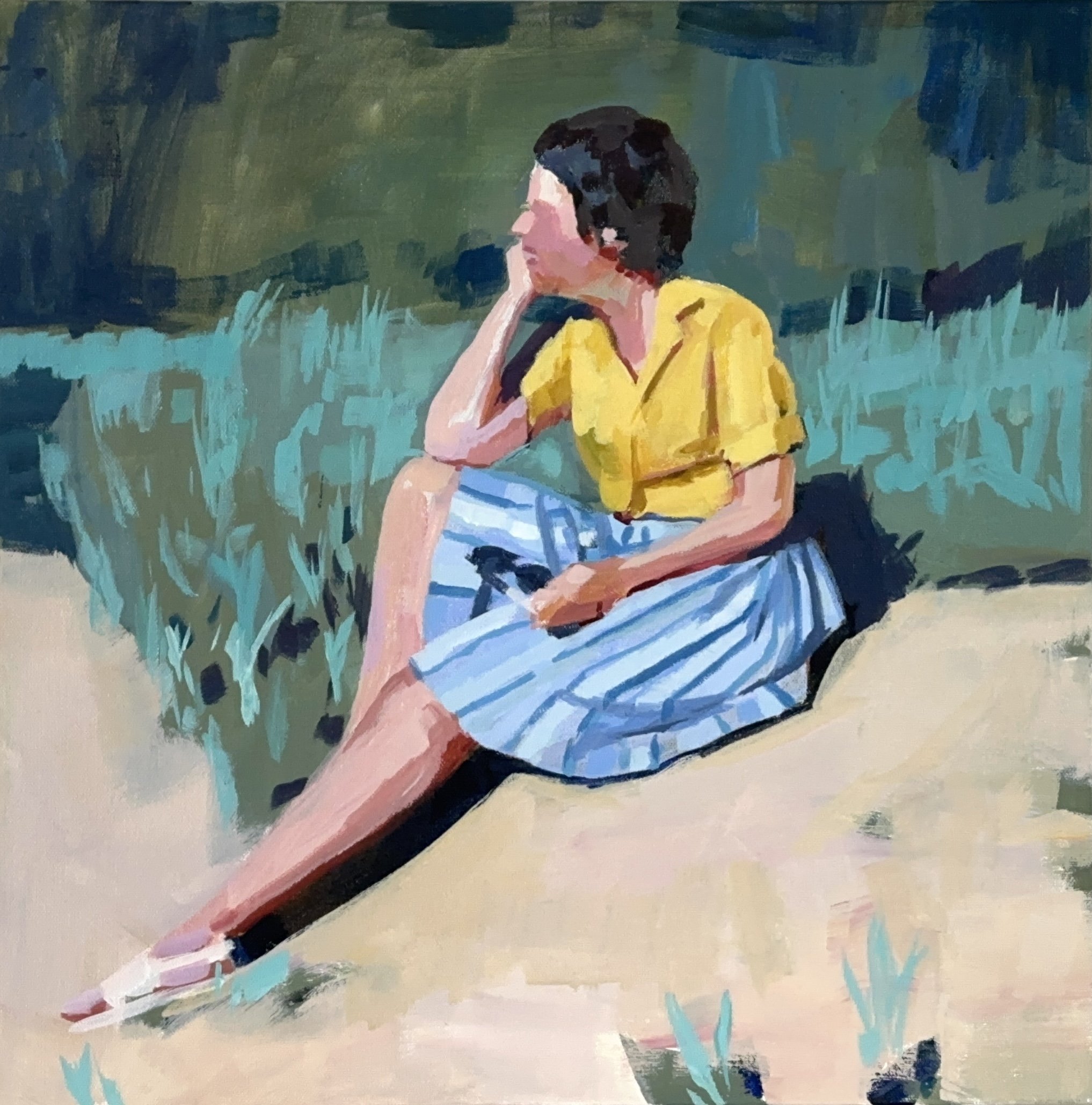   Annemarie in Der Sonne , oil on canvas, (framed) 18”x18”. 2026 