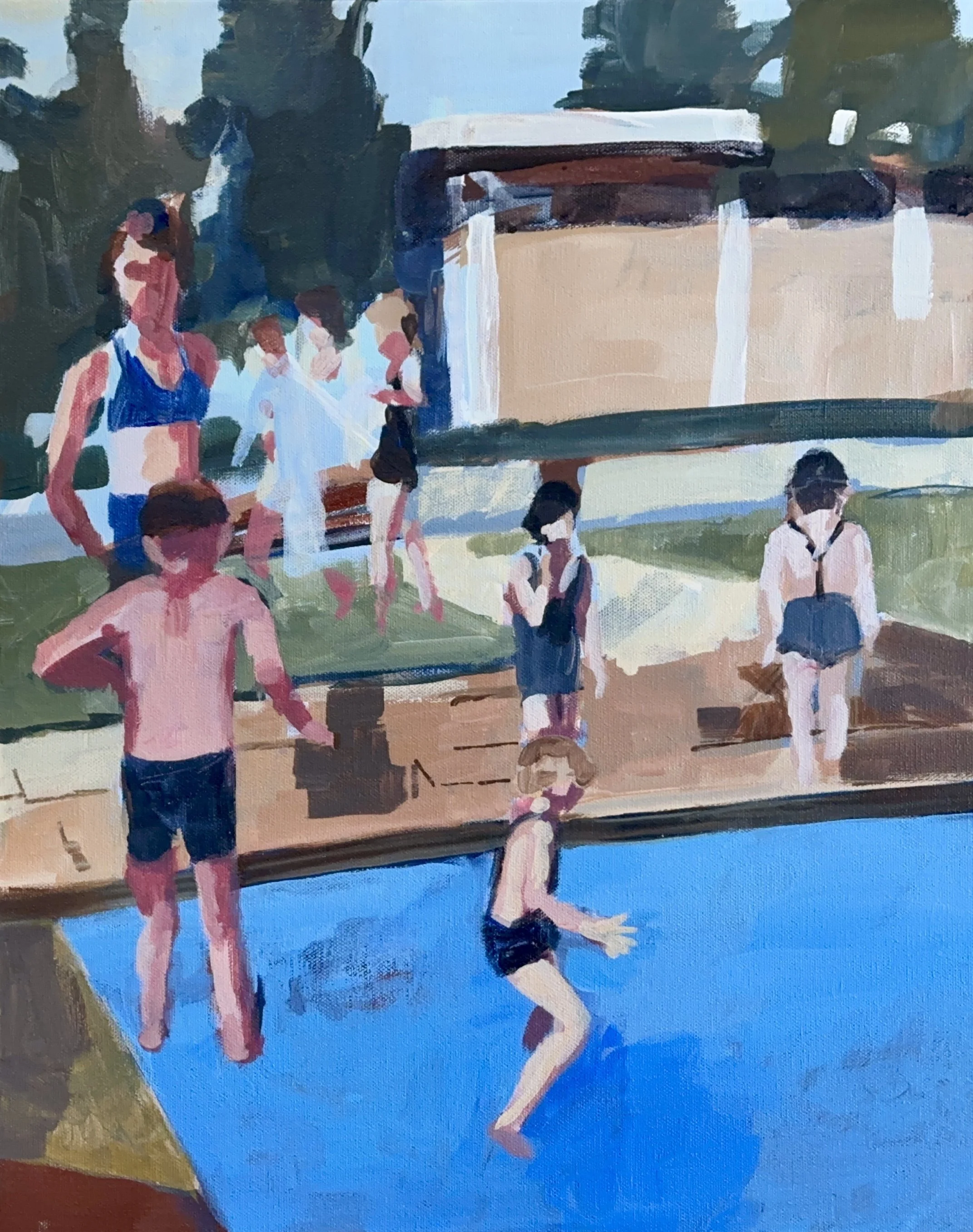   Schwimmbad , acrylic on canvas, 20”x16”, (framed) 2026 