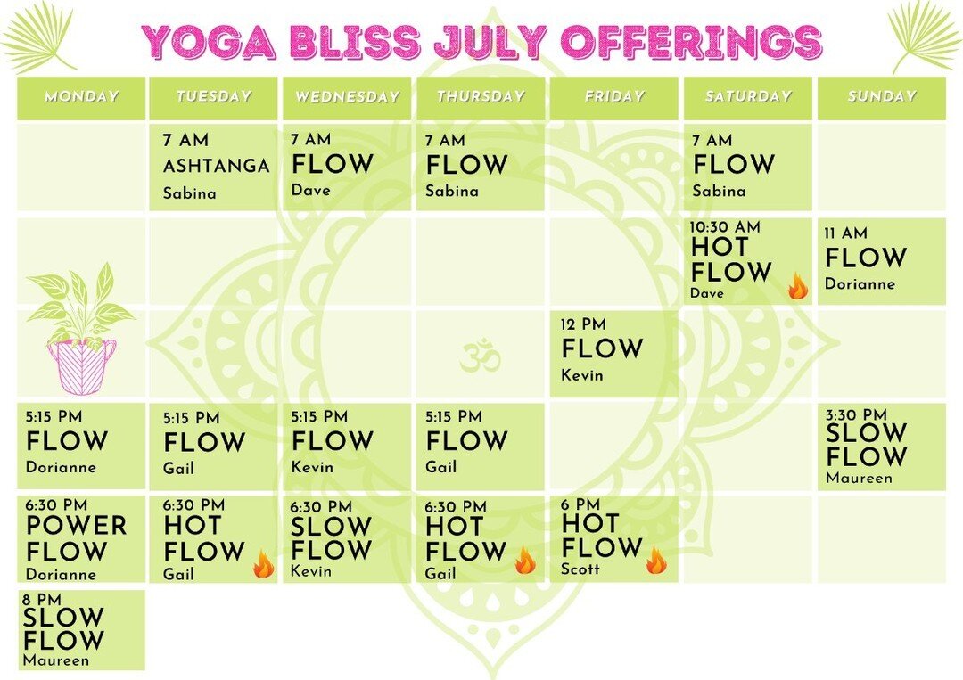 Yoga Bliss July Offerings