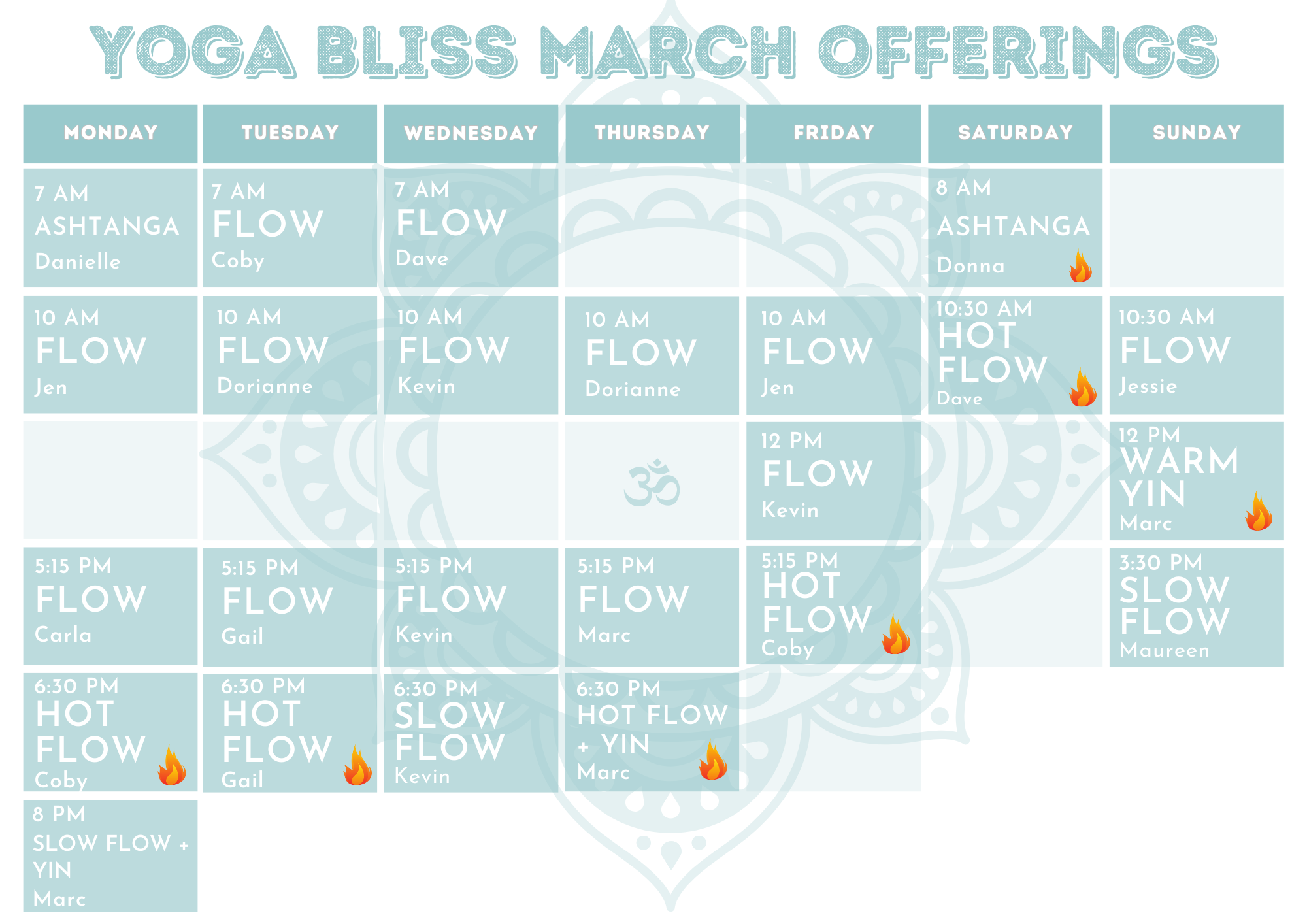 Class Schedule Yoga Bliss