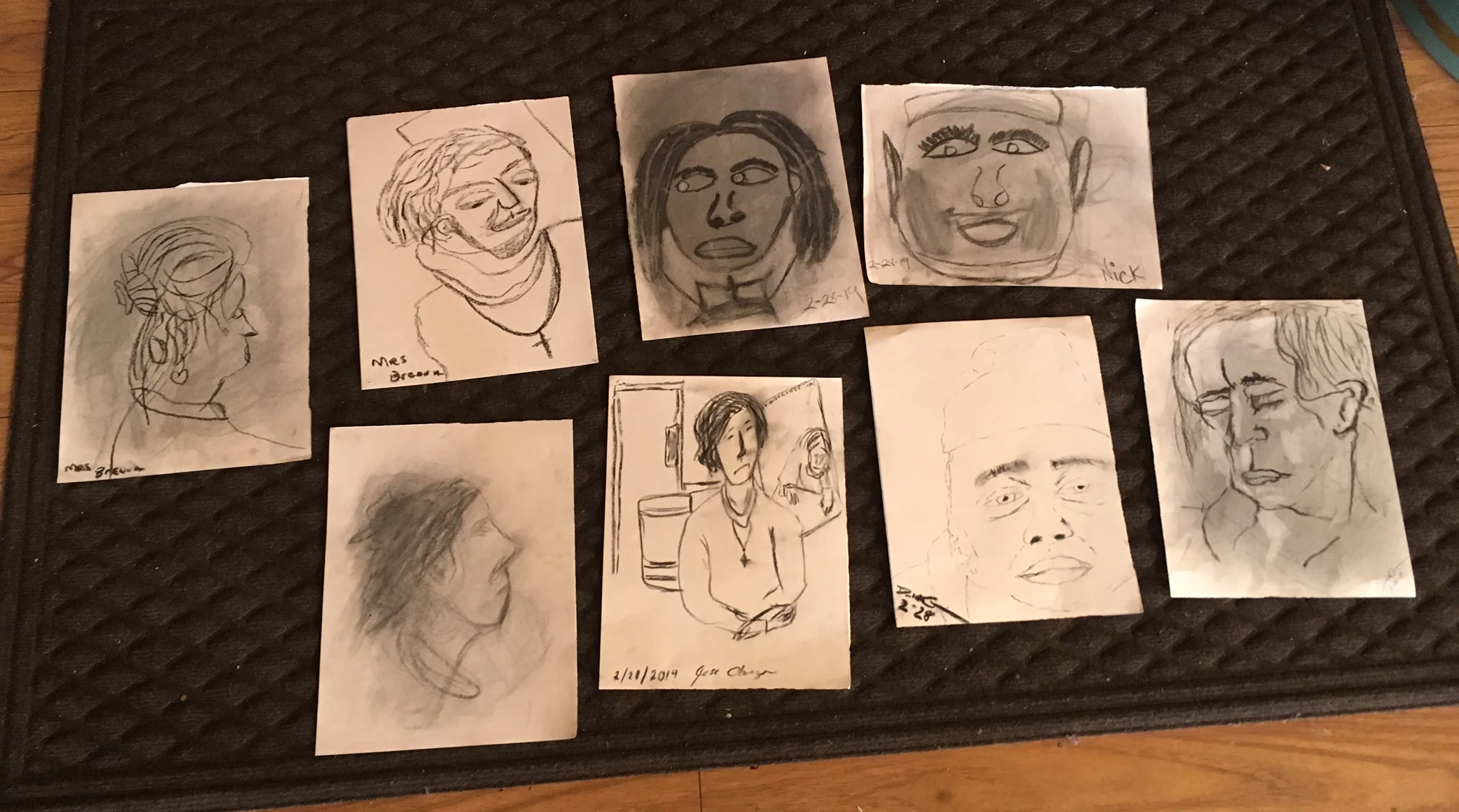 Portraits of the Cathedral Arts missioner. Charcoal. By artists at the Capital City Rescue Mission.