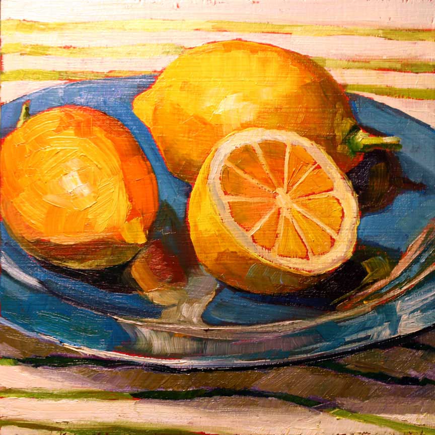 Lemons on Blue Plate