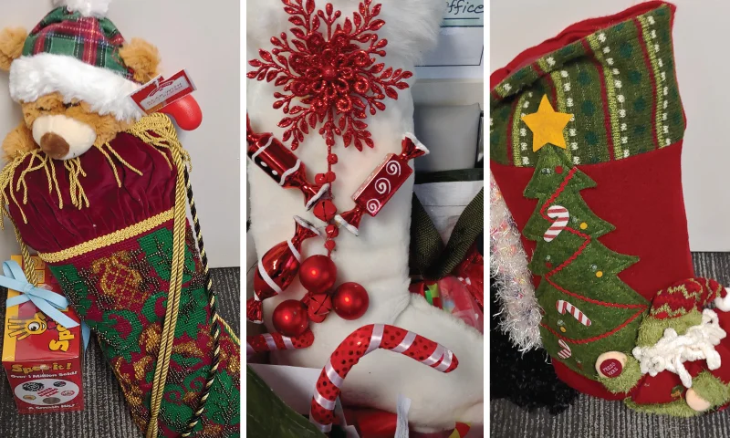 Sun City's Sunflower Garden Club "Buddy Groups" filled 50 special stockings for Pantry families. The oversized designer stockings were donated by Marcia & Gary Myers.