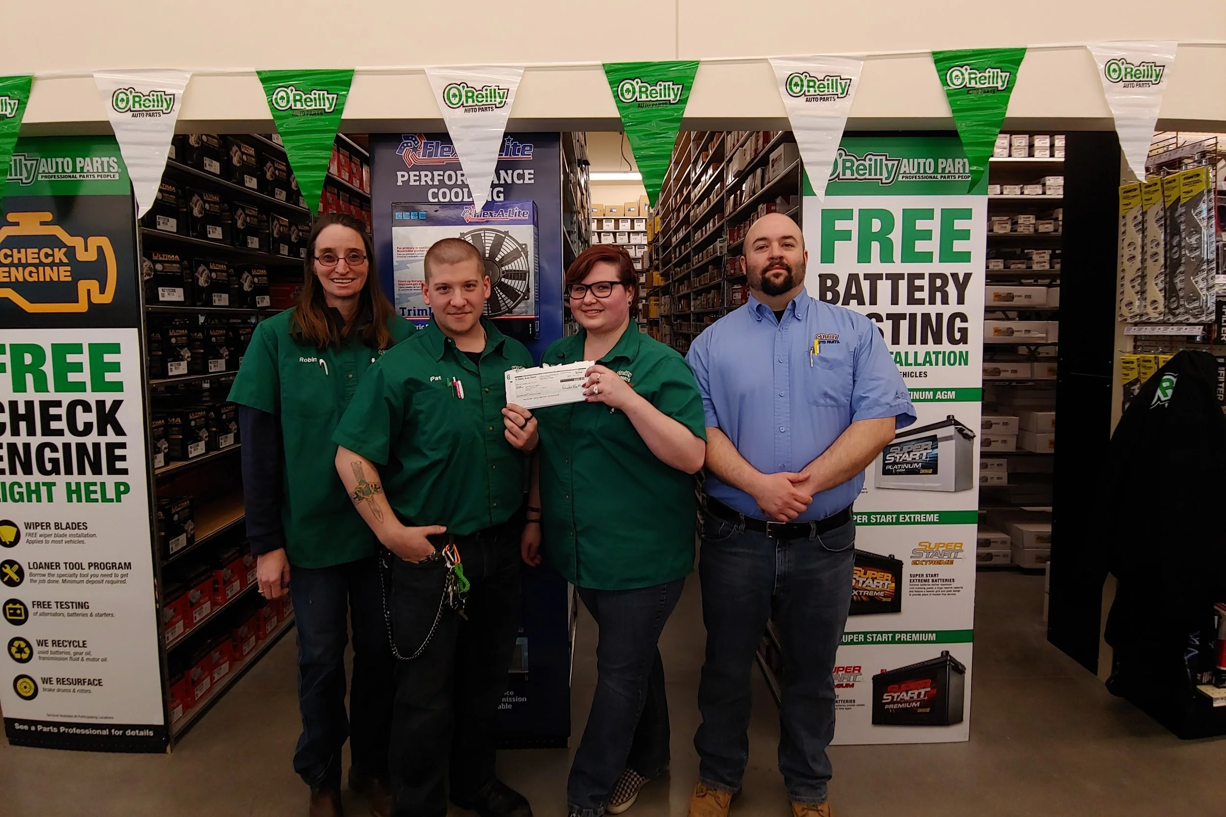O'Reilly Auto makes donation to Grafton Food Pantry. Welcome to Huntley!