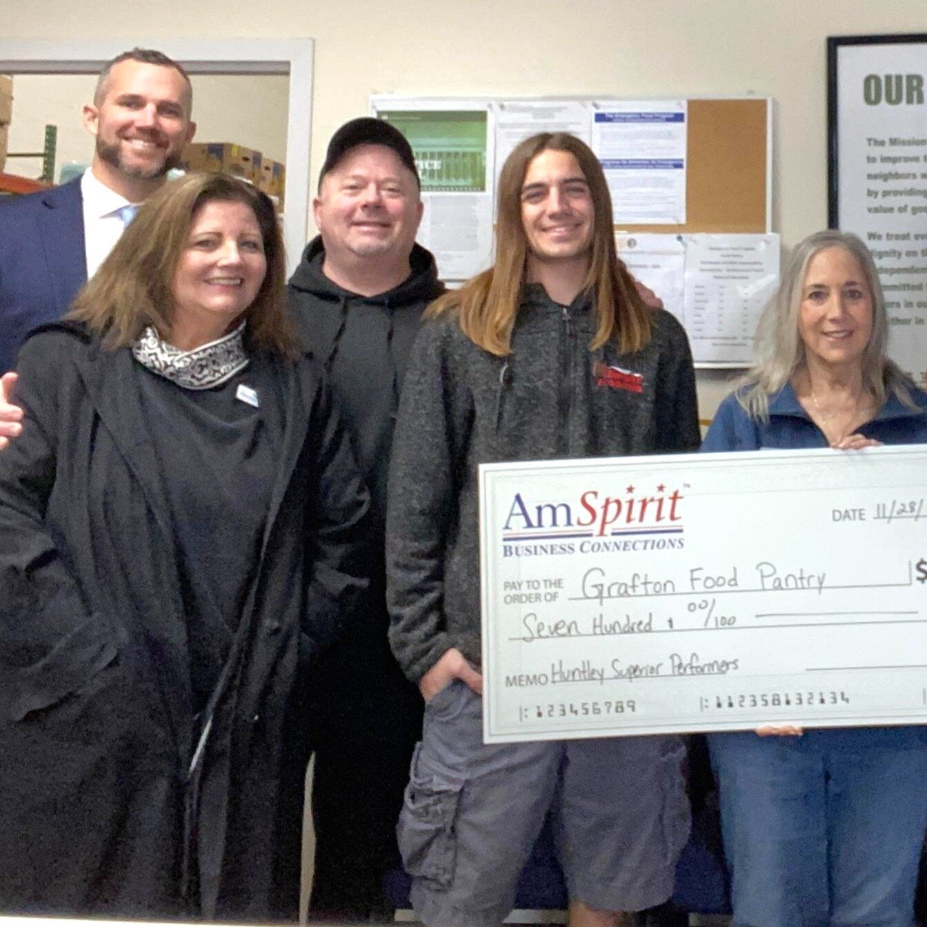 Thank you to our friends at Huntley Superior AmSpirit Networking Group for their generous donation, touring the Pantry and volunteering. Also, special thank you to Paul at Black Diamond and Jeremy with JR Lawn LLC.