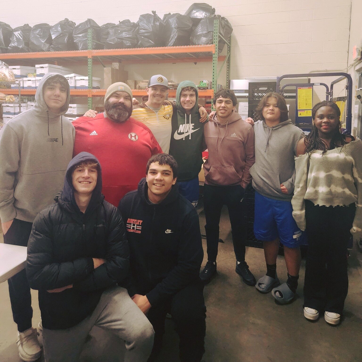 An amazing food drive was conducted by the Jacobs High School and Huntley High School Wrestling teams. Competitors working together to end hunger in our community!