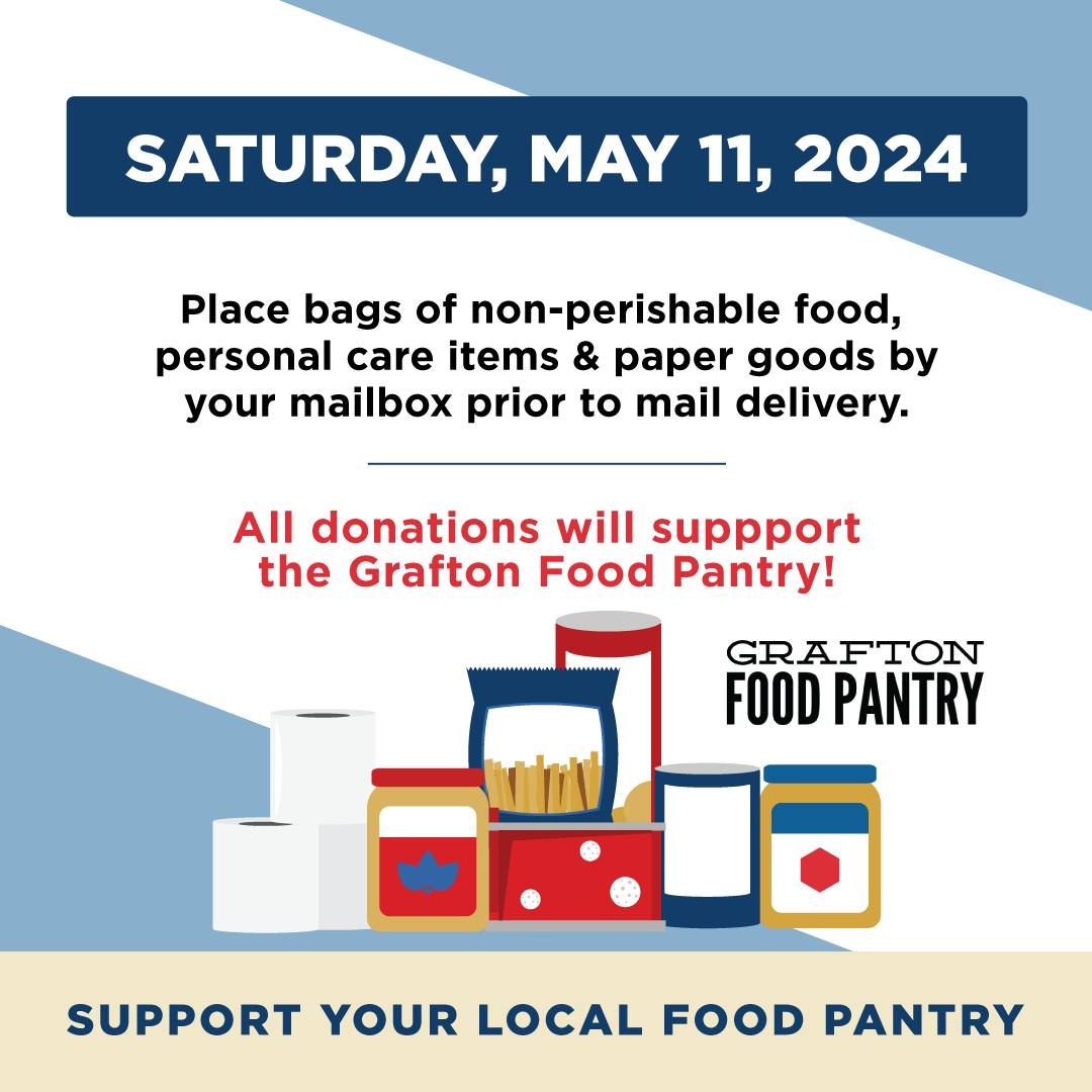 STOCK UP &amp; SAVE THE DATE!
This Saturday you can help STAMP OUT HUNGER!

Support your local Food Pantry by leaving bags of non-perishable, unexpired food items, paper goods, and personal care items next to your mailbox on the morning of Saturday, 