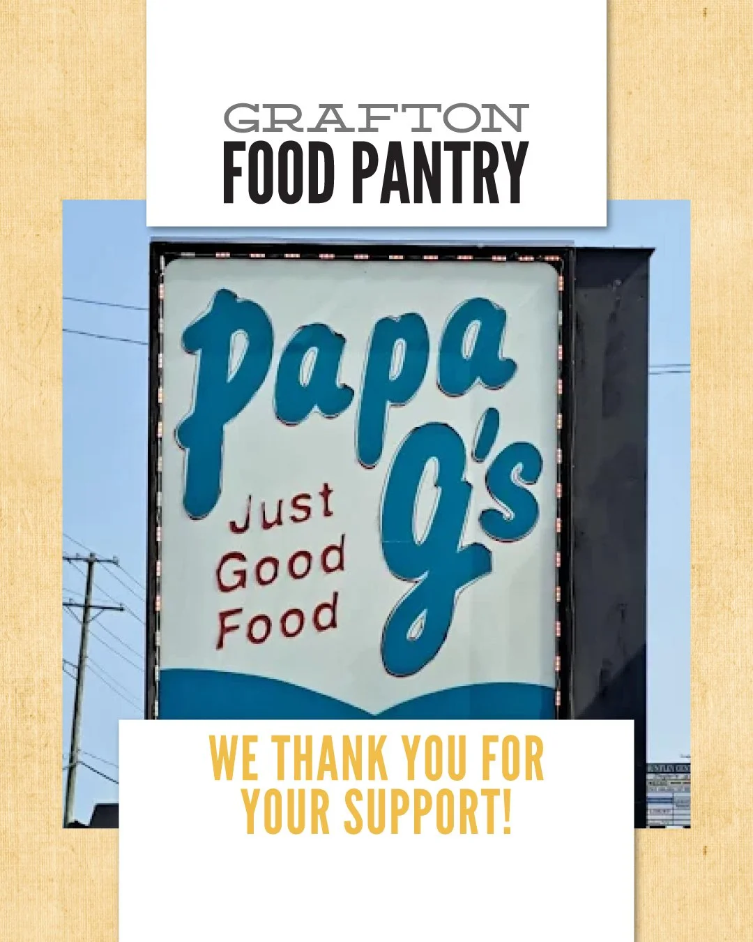 Thank you to Papa G&rsquo;s of Huntley for their $730 matching fund donation and their continued soup-to-go support for our pantry clients. Your generosity makes a real difference in our community. #HuntleyIL #GraftonFoodPantry #PapaGs