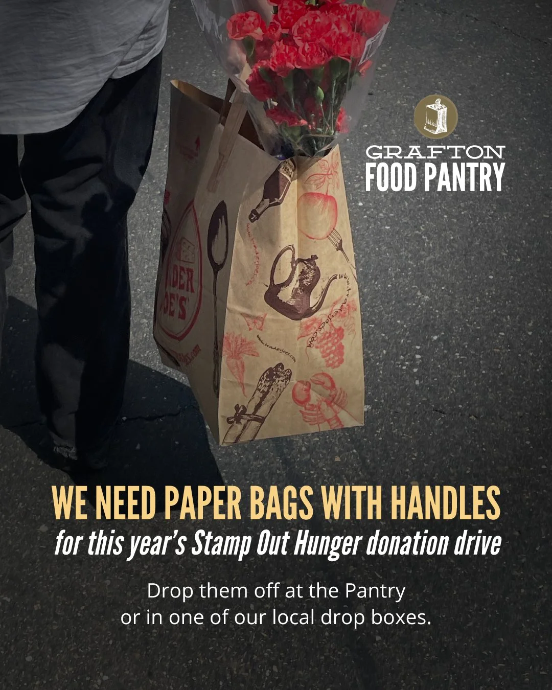 That stack of paper bags in your kitchen? We can put them to good use.

As we prepare for Stamp Out Hunger, we&rsquo;re in need of paper bags with handles to help collect and then distribute food to families in our community.

🛍️ Donate yours at the