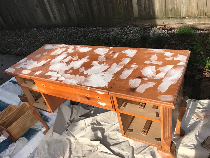 But first, filling in all the little scratches and gouges in the wood