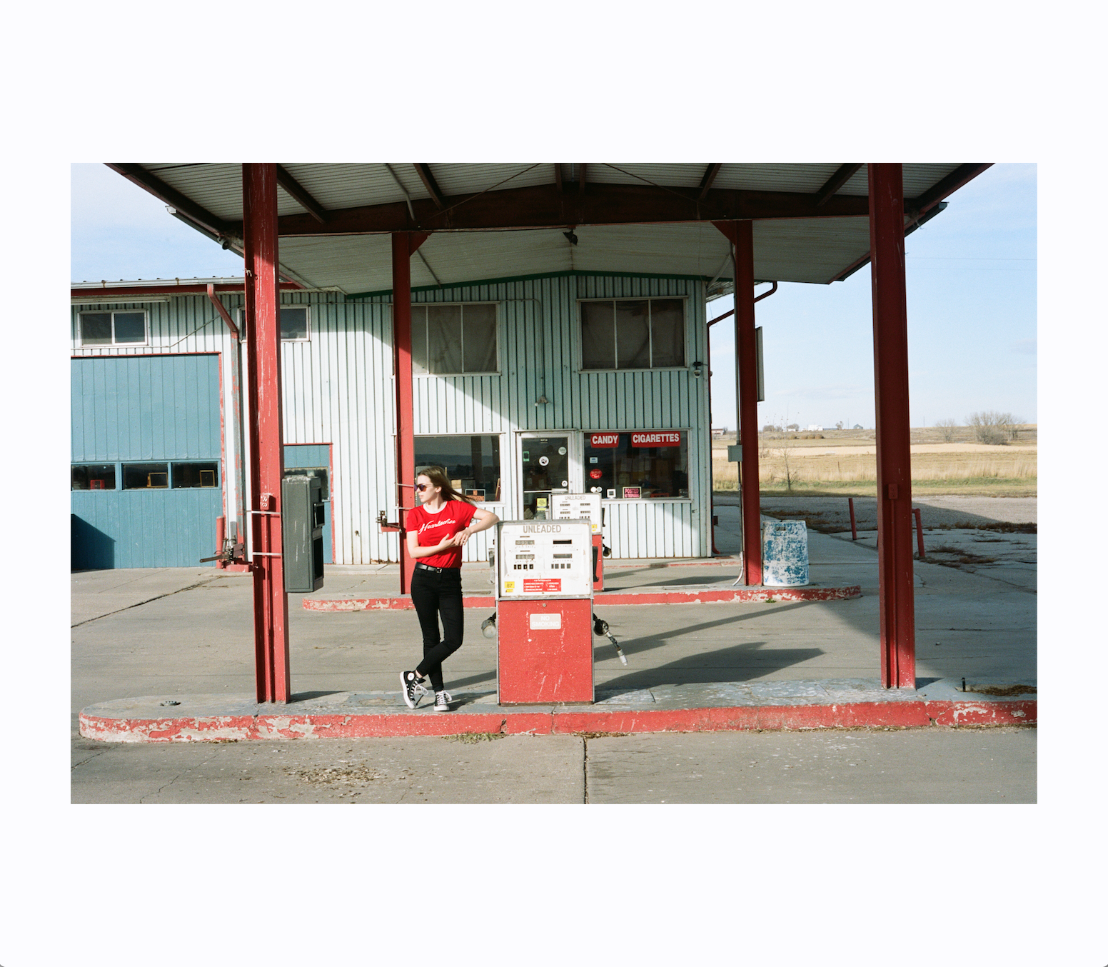 The only petrol station for about 100 miles, it had a big ‘Do not trespass’ sign on it.. and although getting shot was on the cards I was wearing matching red.. it had to be done.