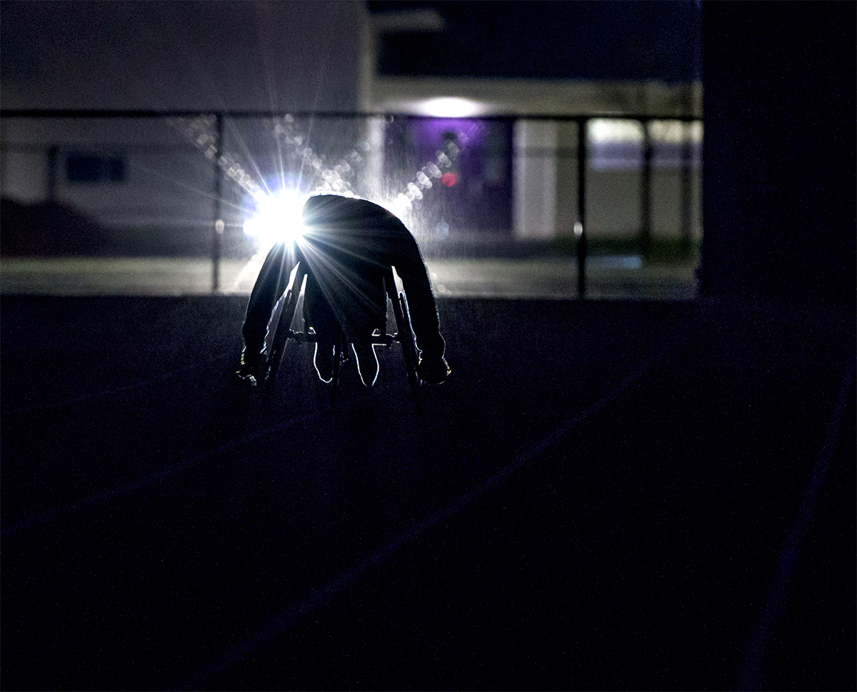  The sun soon disappears completely and the South Eugene track is drenched in darkness and a steady beat of rain begins to fall. John continues to train for 20 more minutes.&nbsp;“I wasn’t the most talented athlete and I wasn’t the best athlete. But 