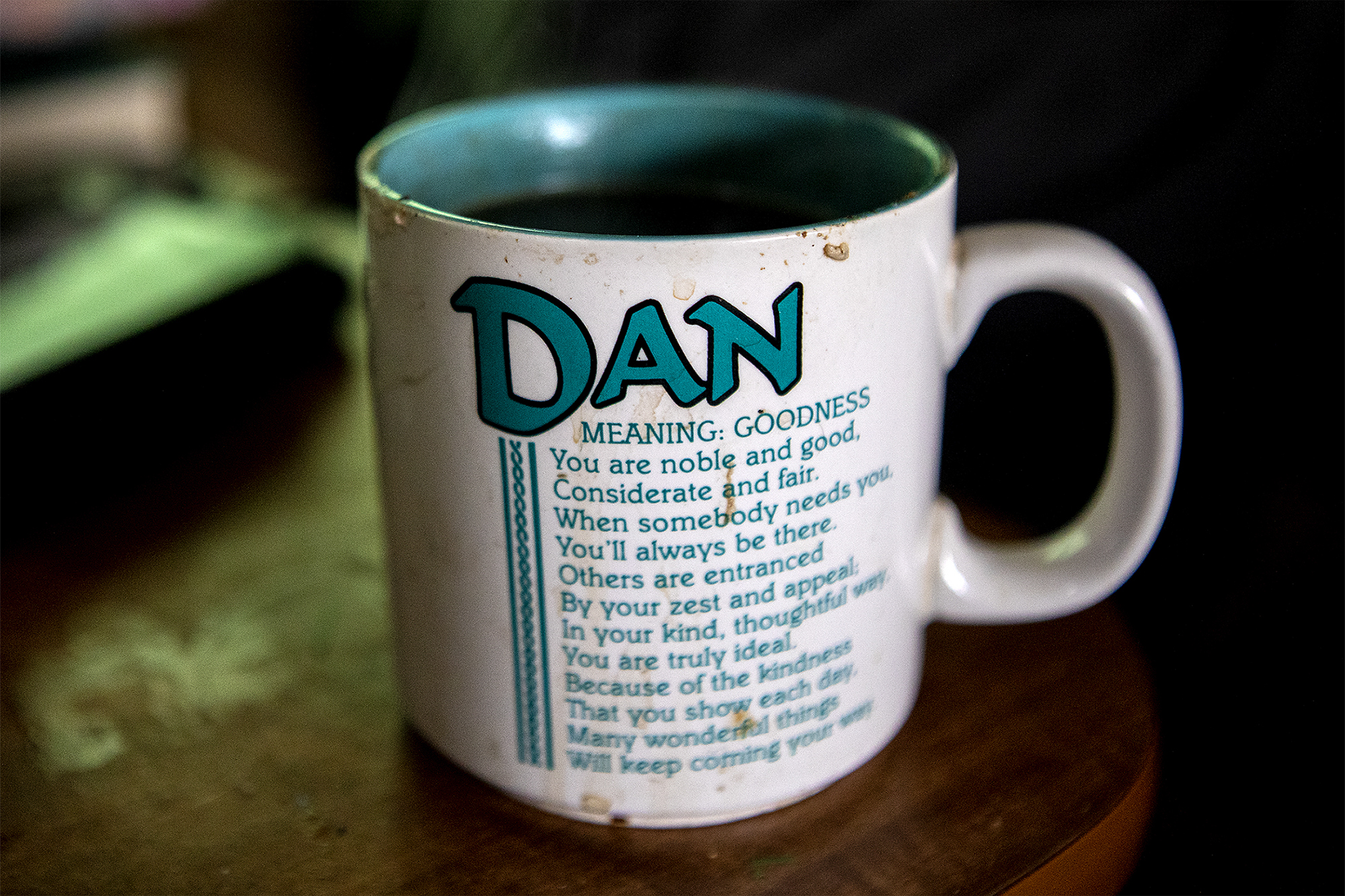  Dan Pittman's mug was gifted to him by two of his "street daughters." Dan, who wished not to be photographed, describes himself as the brains of their family's operation. He possess the know how to keep their mobile home repaired from years of mecha